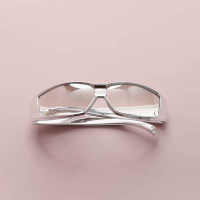 Futuristic Sci-Fi Bright Silver Sunglasses Street Rap Surround Design Cyberpunk Trendy Cool Girl Glasses