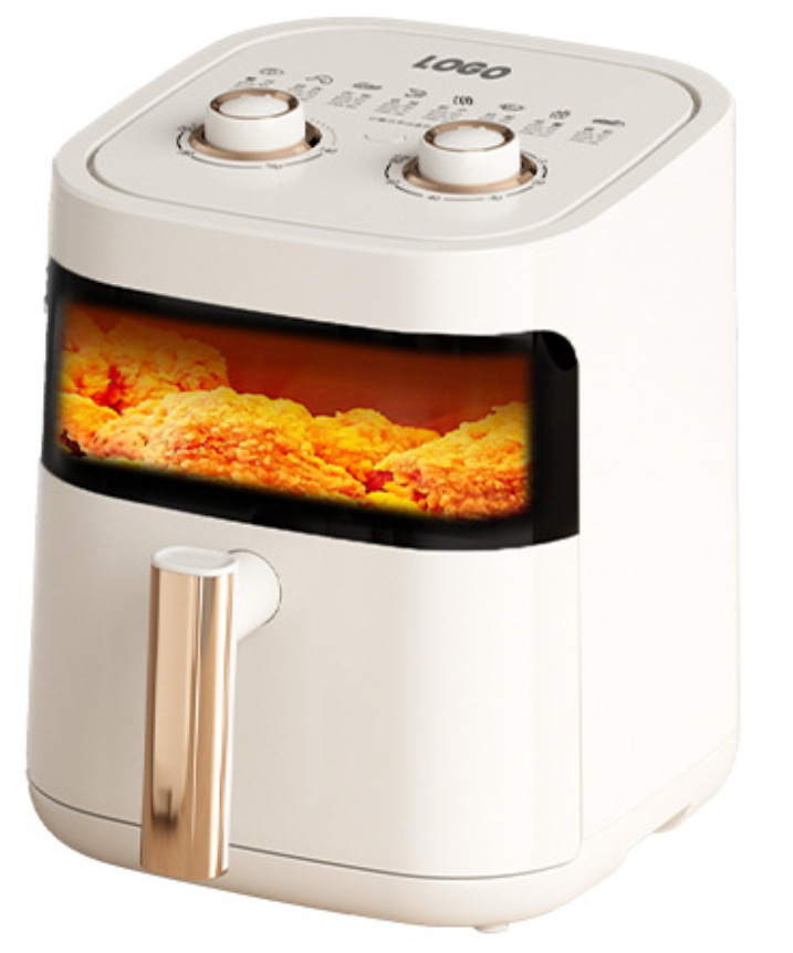 Modelo visual de botão duplo bege 4,5L + "1200 W de alta potência" "Assadeira grátis"