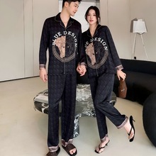 2025夏季印花情侣短袖三件套冰丝睡衣女抖音爆款长袖女士家居服男