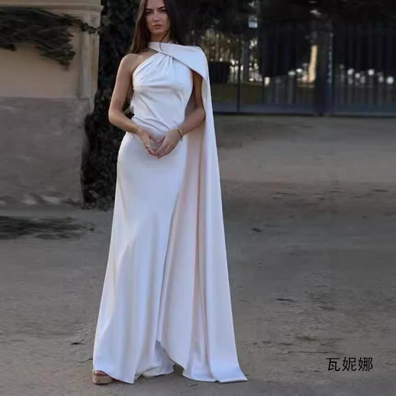 Ins Cross-Border European and American Export Homemade Niche New Women's Clothing Ins Spring and Summer Pure Color Halter Silk Satin Texture Dress