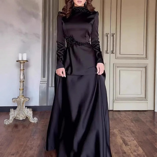 Spring and Summer 2025 New European, American and Middle East Solid Color Long Sleeve Slim Fit Lace Retro Elegant dress Dress
