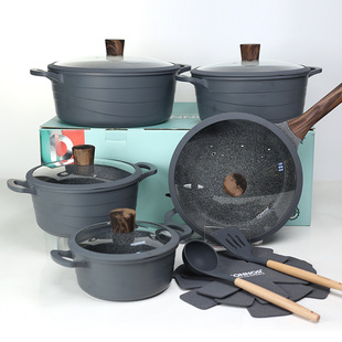 Maifan Stone Non-stick Pan suit 15 Pieces Aluminum Pan suit Foreign Trade Explosions Aluminum Die-casting Non-stick Pan Soup Pan Frying Pan Wok