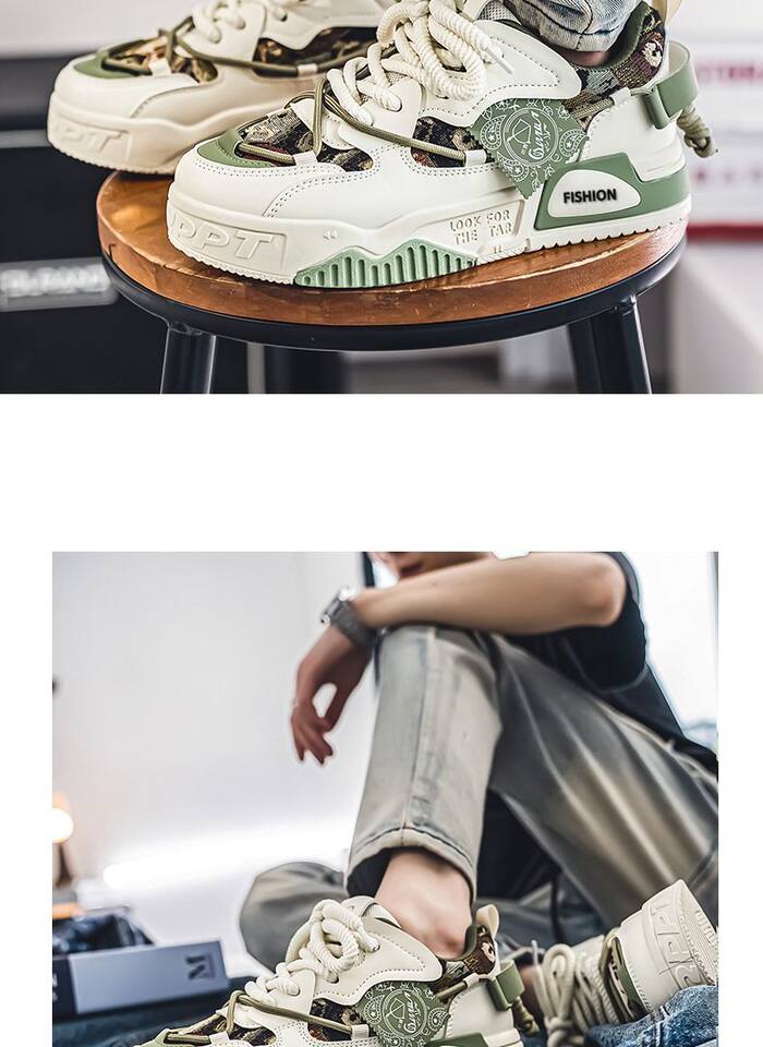 Giày sneaker nam cổ thấp đế dày tăng chiều cao, thiết kế phối màu cá tính, dây buộc phía trước — Kashi ST178, ST178 Milan, ST178 m xanh lục chi tiết 19