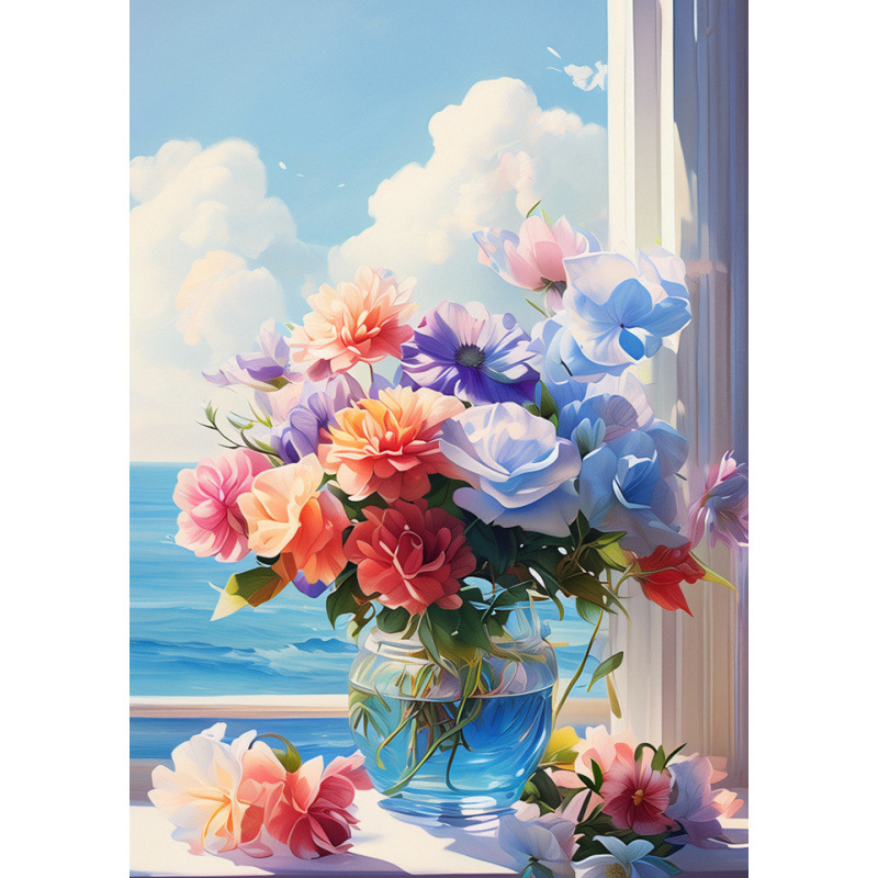 Diamante DIY transfronterizo pintado completo mar flor paisaje jarrón decoración pintado 5D Rubik cubo fábrica de diamantes al por mayor