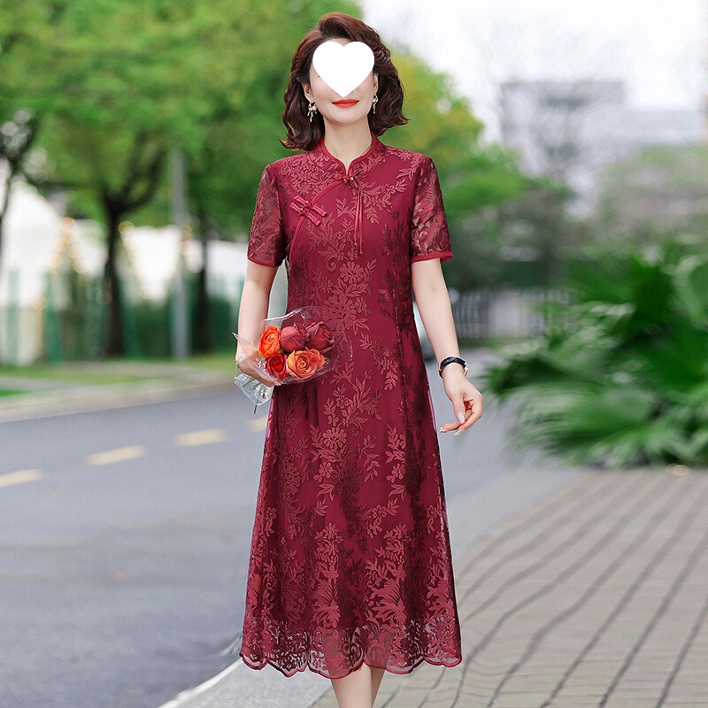 妈妈装2025新款夏装洋气减龄中老年女装旗袍连衣裙国风刺绣长裙女|undefined