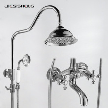 轻奢金色复古淋浴花洒套装卫生间浴室壁挂式淋雨器黄铜冷热混水阀