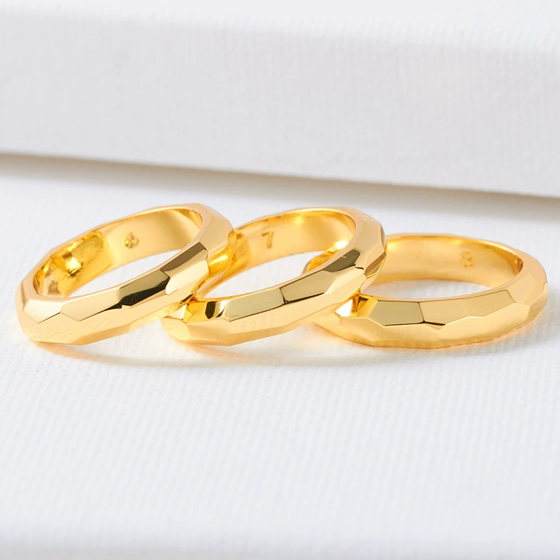 Fashionable universal glossy brass ring, french style, simple and elegant design