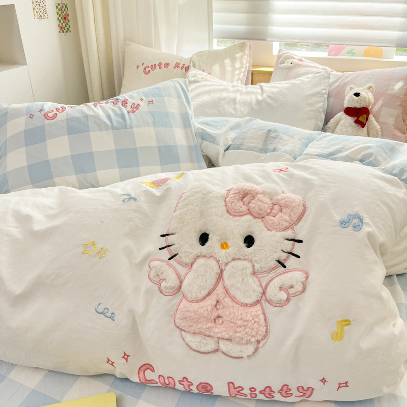 かわいいkt猫水洗浄綿ベッド4点セット水洗浄綿少女心布団シーツ人寮3点セット|undefined