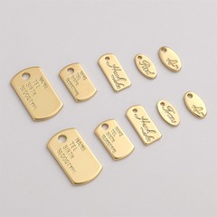 14K gold-plated color-preserving rectangular oval engraved letter tag small pendant DIY handmade bracelet accessory ornament