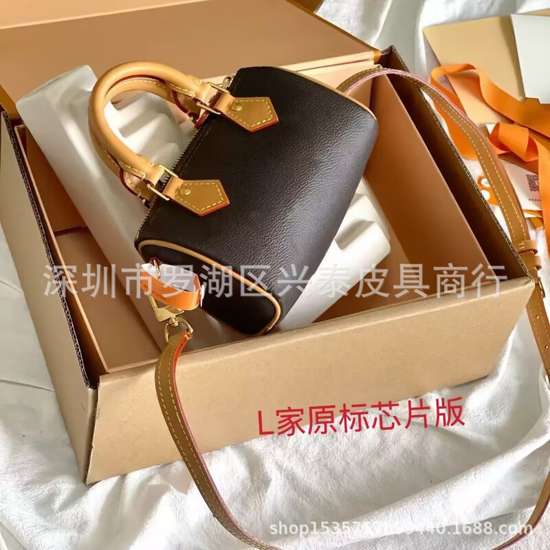 European and American fashion big old flower logom & lv leather mini nano pillow bag French fries mobile phone bag messenger bag