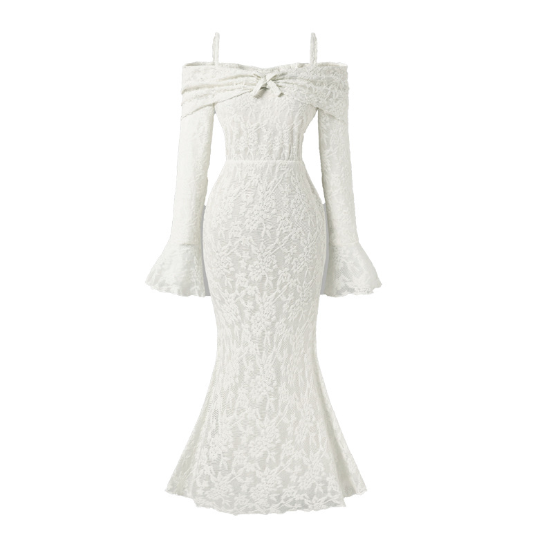 Mädchenkleid mit schulterfreiem Schnitt, Spitze, Herbst/Winter, neu, ausgestellte Ärmel, trägerlos, figurbetont, Größe 8-16 Jahre_voghion.com