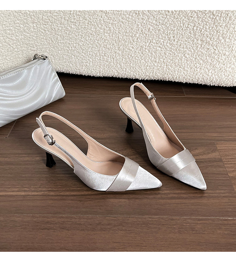 Elegant Satin Heels New French Style Shallow Mouth Dress Shoes Pointed Toe Open Back High Heel Sandals For Women_vogvips.com
