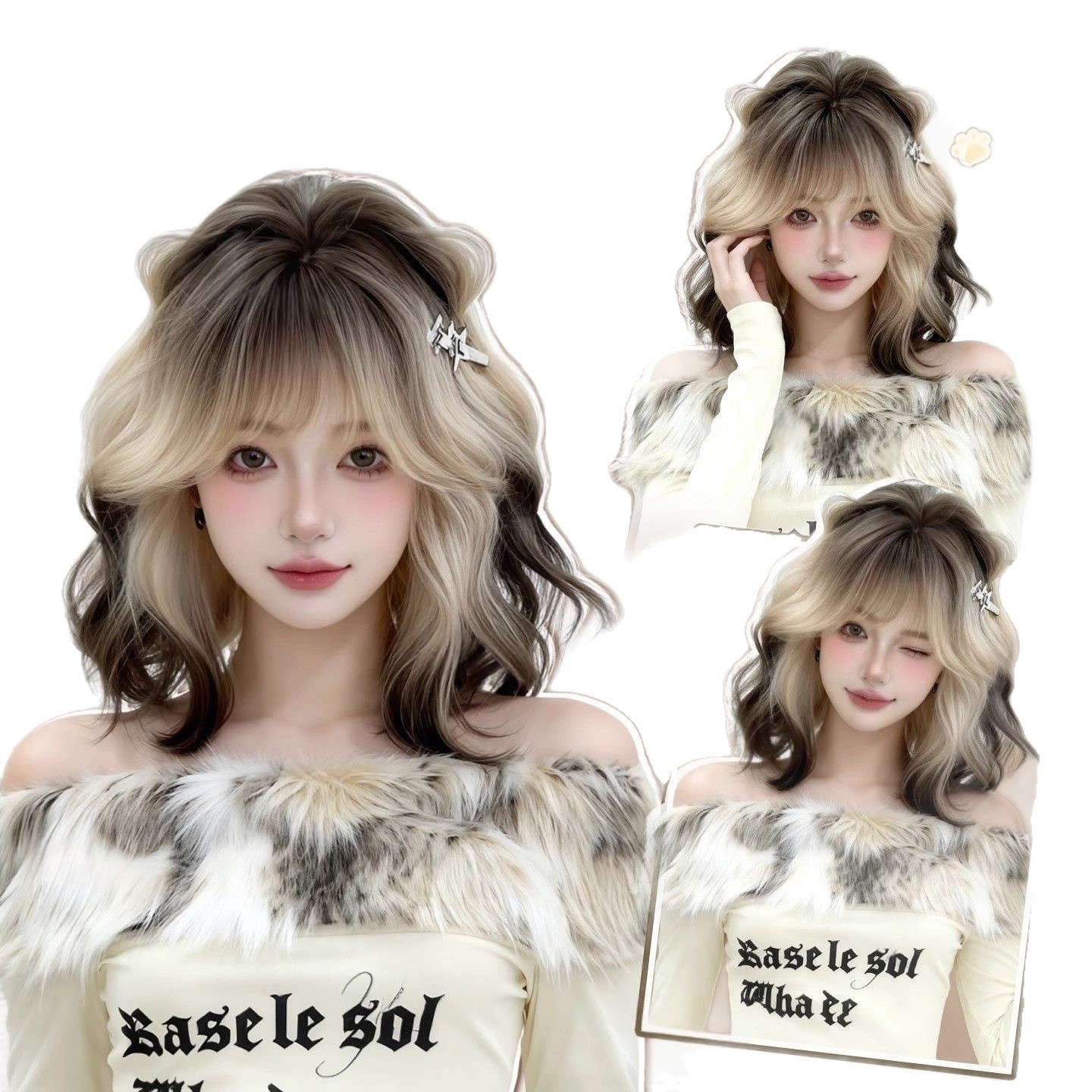 Koni Wigs - Farbverlauf Siamkatze Kurzes Lockiges Damenperück, Misch- und Volumen-Style für den Alltag