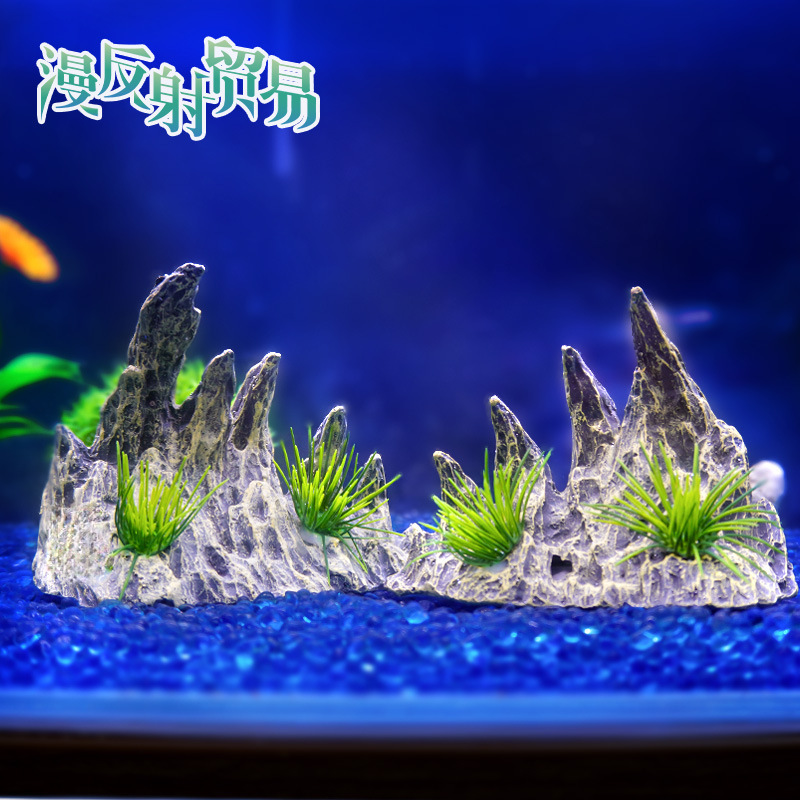 Popular Fish Tank Landscaping Decoration Ornaments, Strange Stones, Rockery, Water Plants, Dragon Bone Mountain Resin, Simulated Green Dragon Stone Canyon Scenery