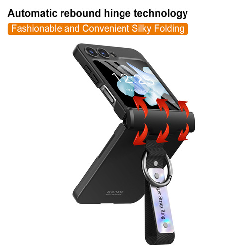 Suitable for Samsung Z Flip5 mobile phone case, spring hinge, hand strap, ring, shell and film integrated flip5 anti-fall protective cover