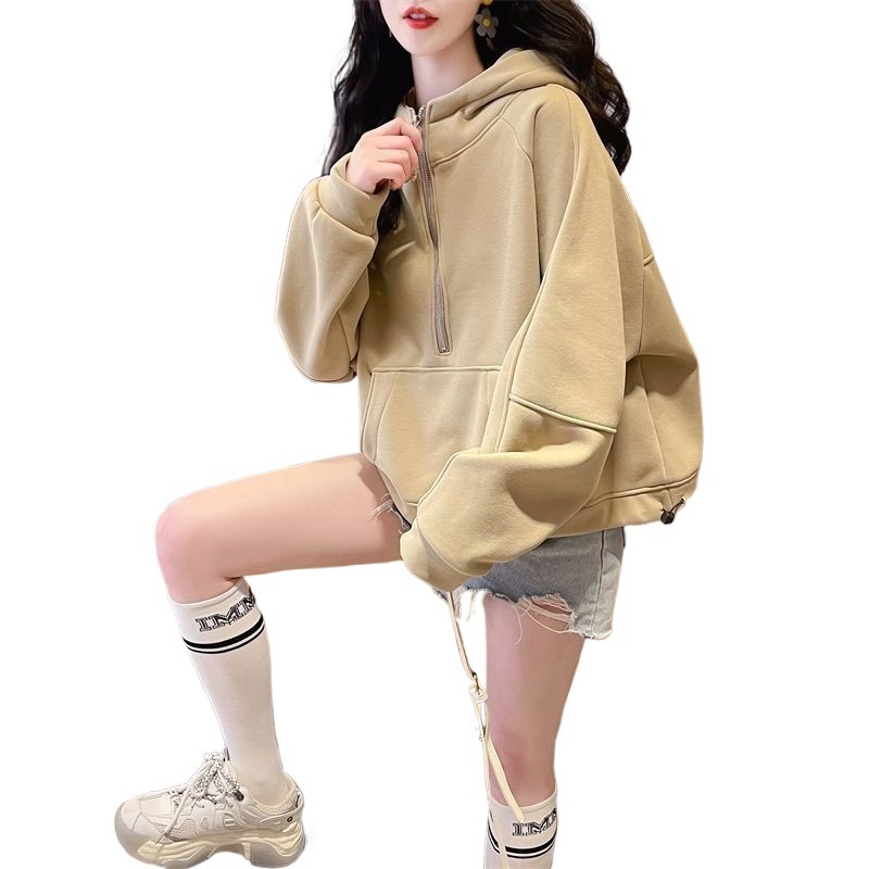 连帽卫衣女2025新款春秋宽松百搭显瘦慵懒风小个子纯色外套上衣潮|undefined