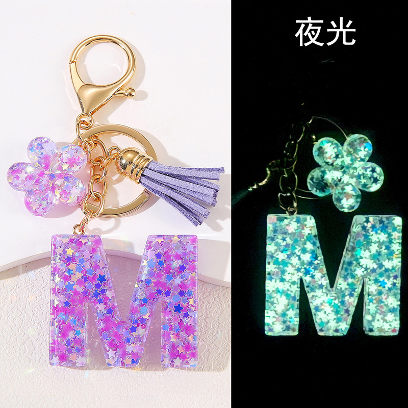 2024 new luminous initials keychain crystal drop glue luminous flower letter pendant female key chain wholesale 2024 new luminous initials keychain crystal drop glue luminous flower letter pendant female key chain wholesale