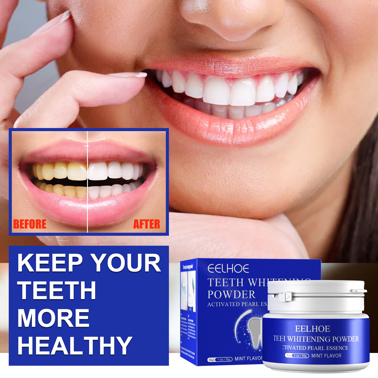eelhoe Active Whitening Tooth Powder Teeth Oral Cleansing Fresh Breath Yellow Teeth Stains Sensitive Enamel Tooth Powder_voghion.com
