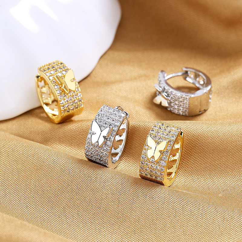 6g Weight Earrings Event & Party Supplies Zircon Inlay Material 1 Pair Fashion Butterfly Copper Inlay Zircon Earrings