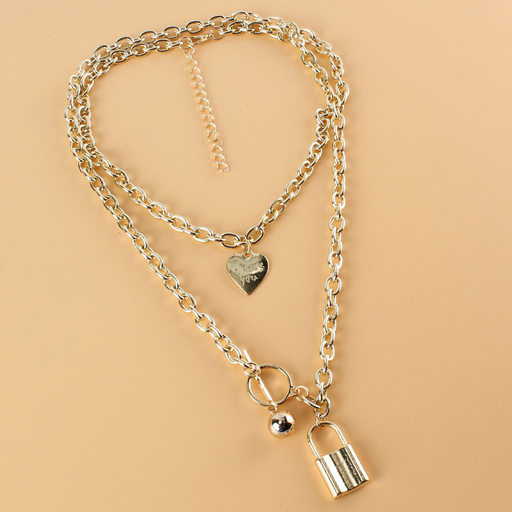 European And American Lock Pendant Simple Personality Heart-shape Lock-shaped Alloy Necklace Female 18400 display picture 6