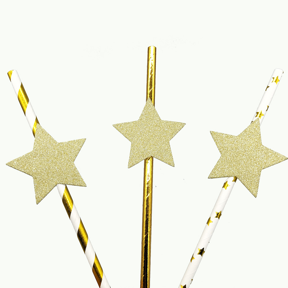 En stock transfronteriza de cinco estrellas Tarjeta de paja de papel desechable paja postre pastel fiesta decoración bar bebida tubo recto