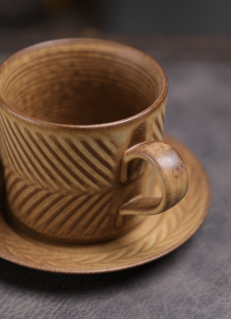 Ceramic Coffee Cup Set Wabi-sabi Style Japanese Embossed Ceramic_voghion.com