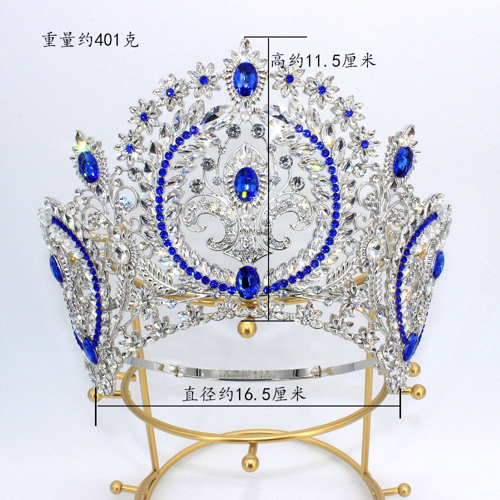 Miss Mundo Beauty Championship Crown Cross-border Bride Crown Espectáculo de escenario Tamaño ajustable Espectáculo de pasarela de alto nivel