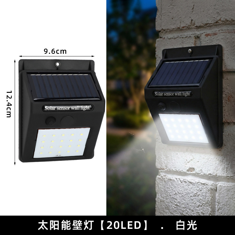 Lámpara Solar de pared 20LED con detección de movimiento humano, lámpara de jardín para el hogar, iluminación exterior, farola impermeable para patio y jardín