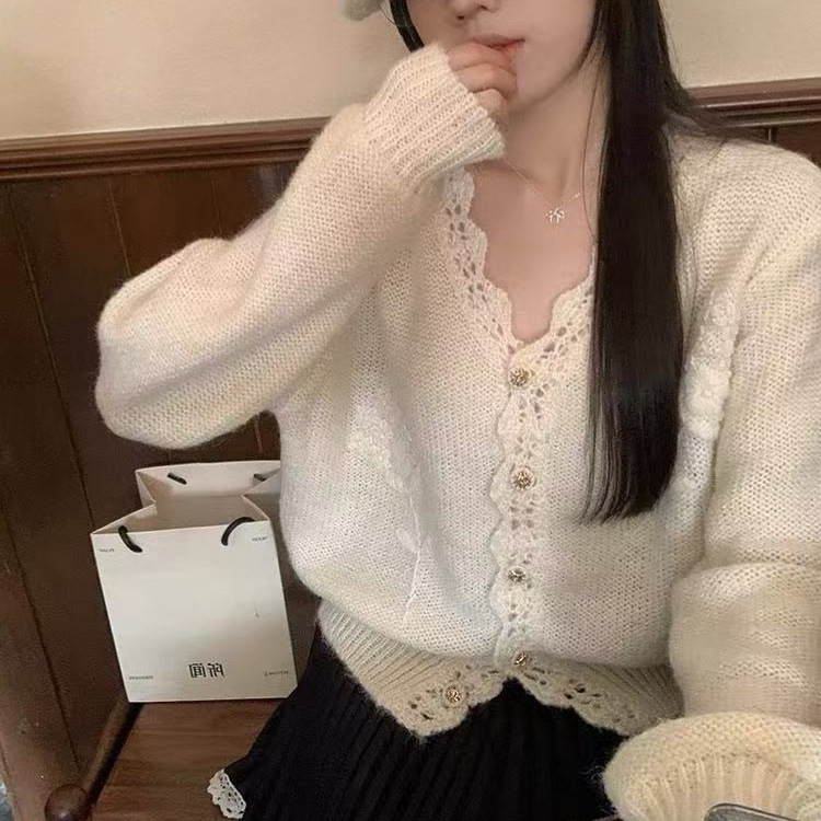 法式设计甜美风重工立体花软糯长袖针织开衫秋季新品高级感毛衣女|undefined