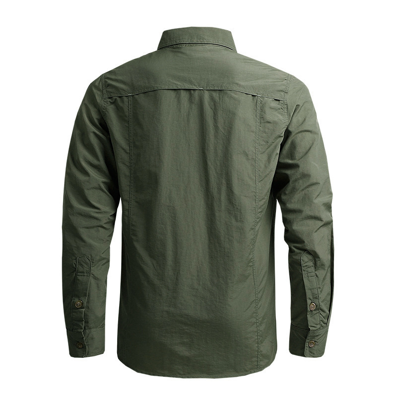 Camisa de manga larga de primavera y verano, ropa de trabajo multibolsillos para hombres, camisa de color sólido, ropa de secado rápido para exteriores, chaqueta de trabajo holgada de gran tamaño