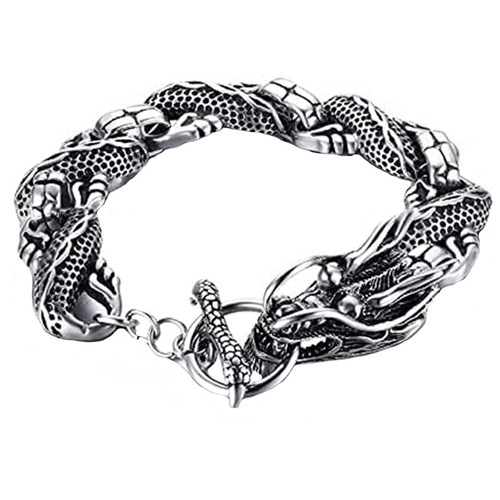 Long Rui: New Cross-Border European & American Style Fashionable Antique Silver Dragon Bite Tail Bracelet with Dragon Scale Design – Men's Jewelry Wholesale
