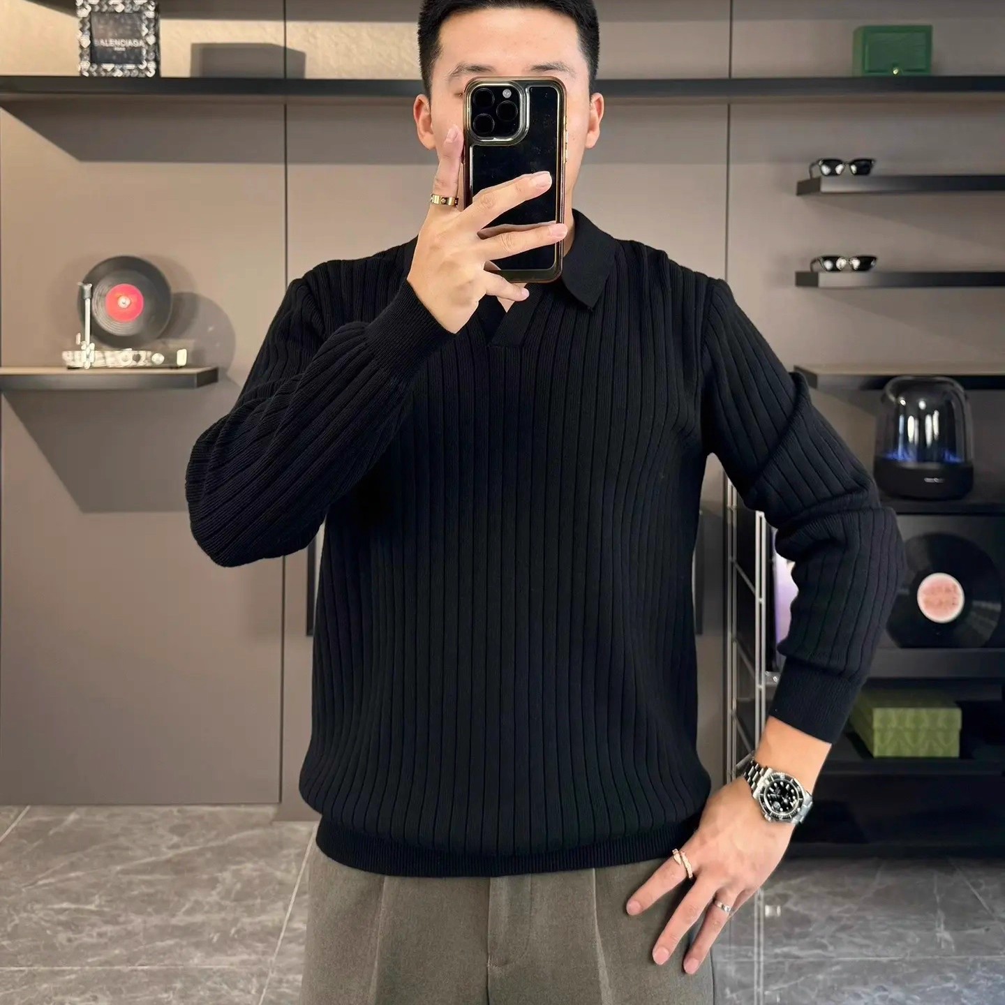 Primavera y otoño nueva camiseta polo con solapa camiseta de manga larga suéter hombre viejo dinero estilo delgado comercio exterior fábrica transfronteriza al por mayor image 3