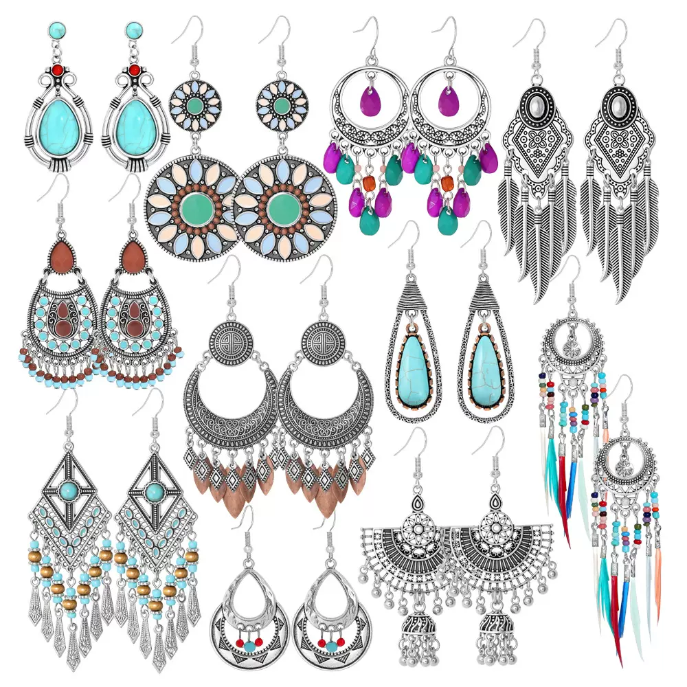 波西米亚少数民族风复古时尚耳饰女花朵流苏气质耳环耳坠百搭配饰