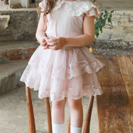 女童半身裙2025韩国儿童女孩蓬蓬裙双层蕾丝纱公主半裙草莓珊现