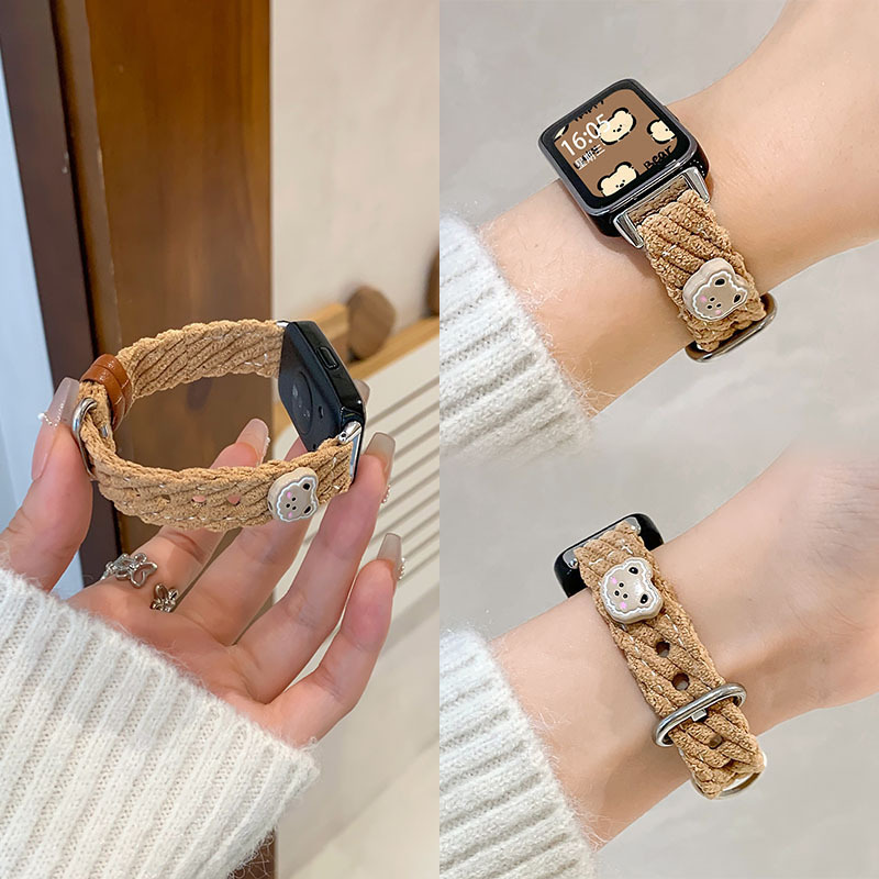 Autumn and Winter Plush Strap for Huawei Bracelet 9 Strap Knitted Cute Bear Huawei Bracelet 8 Strap Women's Wristband