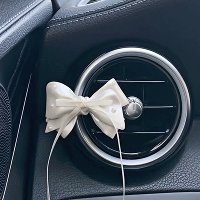 Original handmade high-end pearl cloud air vent fragrance diffuser car perfume air conditioner vent decoration (Car Perfume Aromatherapy) - pearl-white-pearl-bow-with-ribbon-floral-scent