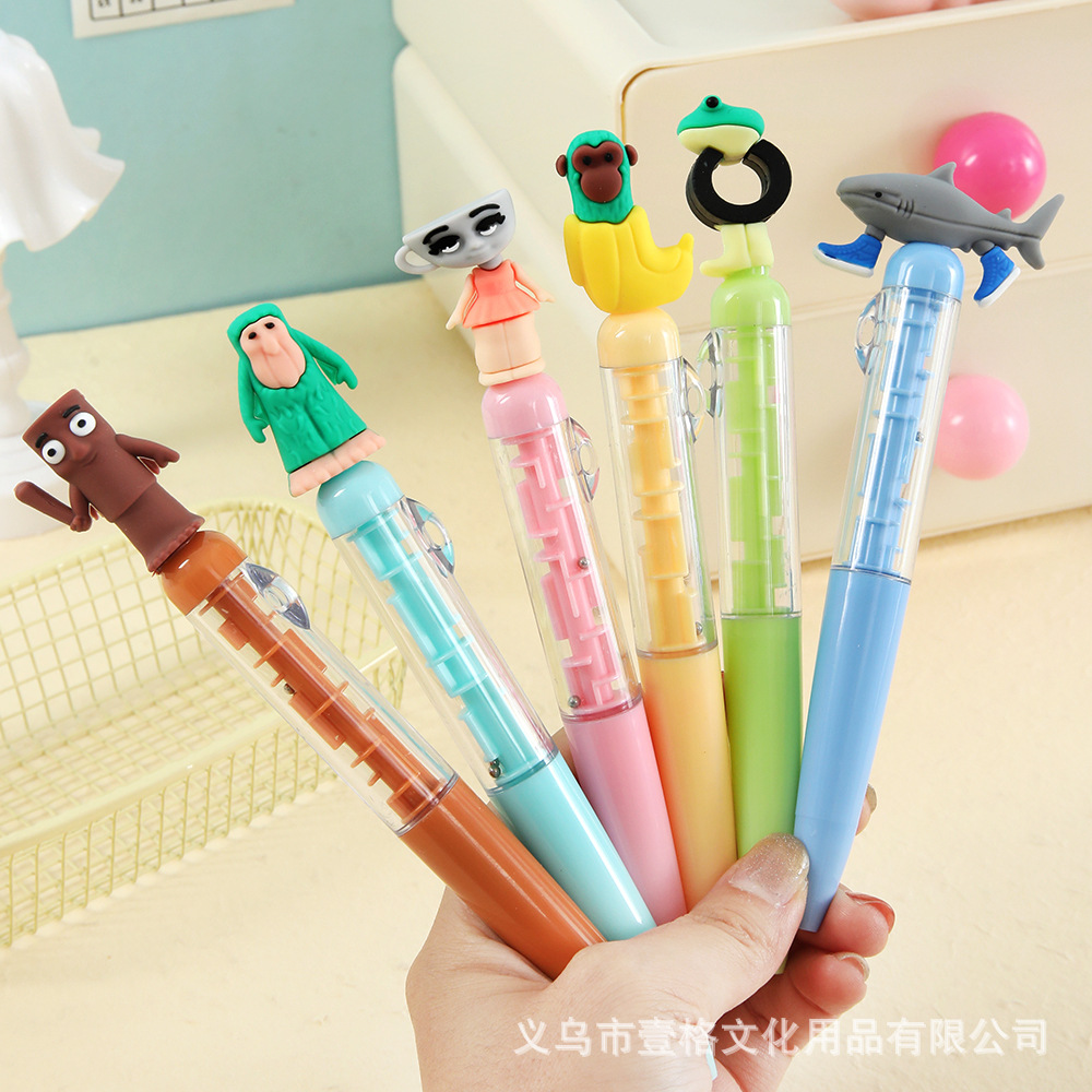 Lápiz de bolas negras de dibujos animados de montaña y mar creativo laberinto de alto valor de la cara lápiz de escritura de estudiantes de papelería