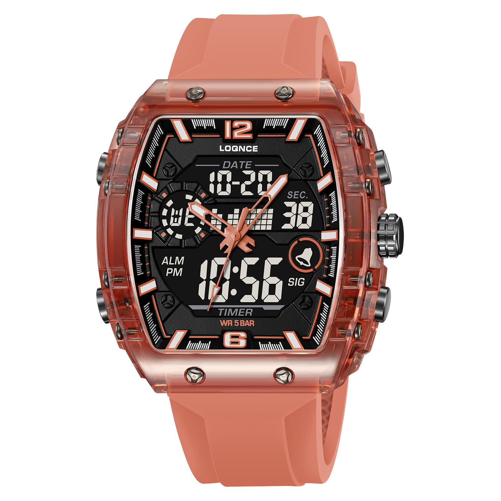 LOQNCE moda digital nocturna electrónica reloj impermeable reloj deportivo para hombres al aire libre reloj estudiante 98003