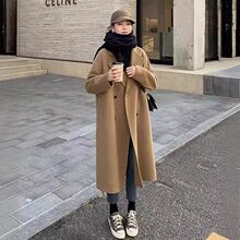 2025秋冬款西装领双面呢羊毛中长款大衣双排扣女式呢子大衣外套