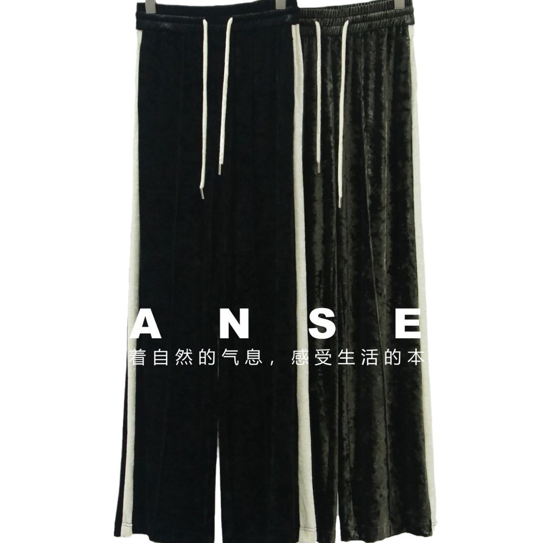 MO * O 가을과 겨울 DRAWSTRING 탄성 높은 허리 머서드 벨벳 패션 스포츠 바지 캐주얼 바지 여성