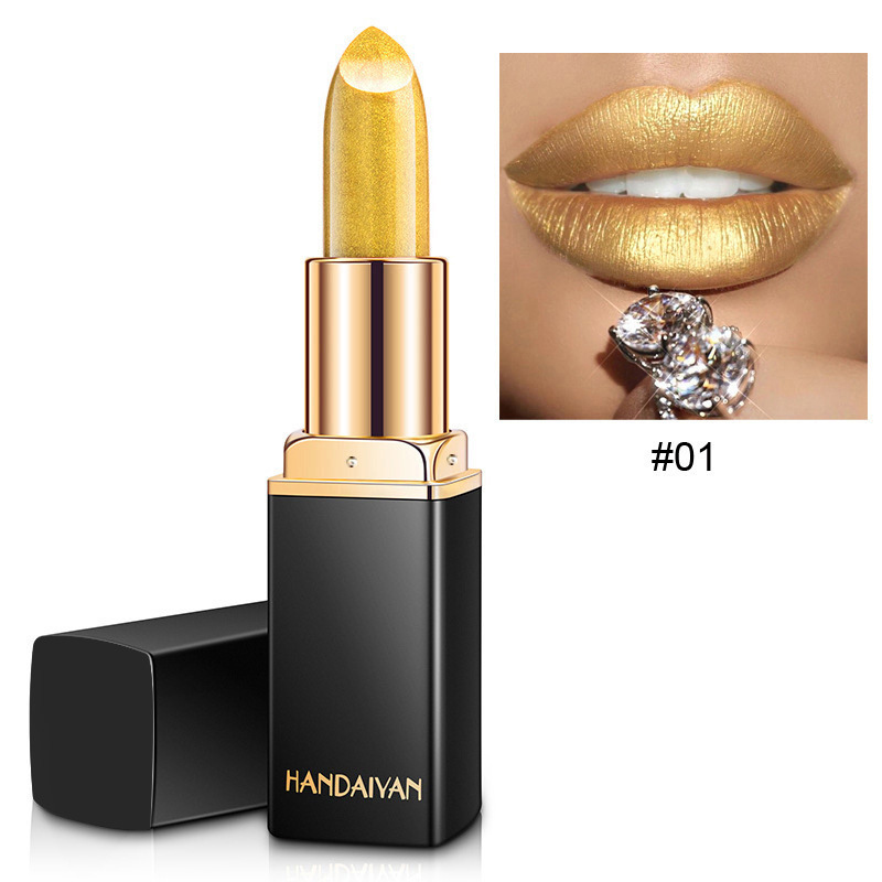 Transfronterizo termográfico lápiz labial HANDAIYAN nueve colores lápiz labial mermaid brillante metal perla oro lápiz labial color cambiante