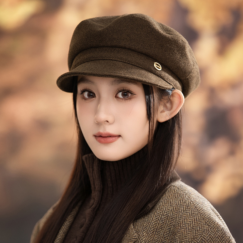 秋冬季帽子女款百搭英伦风时尚贝雷帽防风保暖画家韩版时尚八角帽|undefined