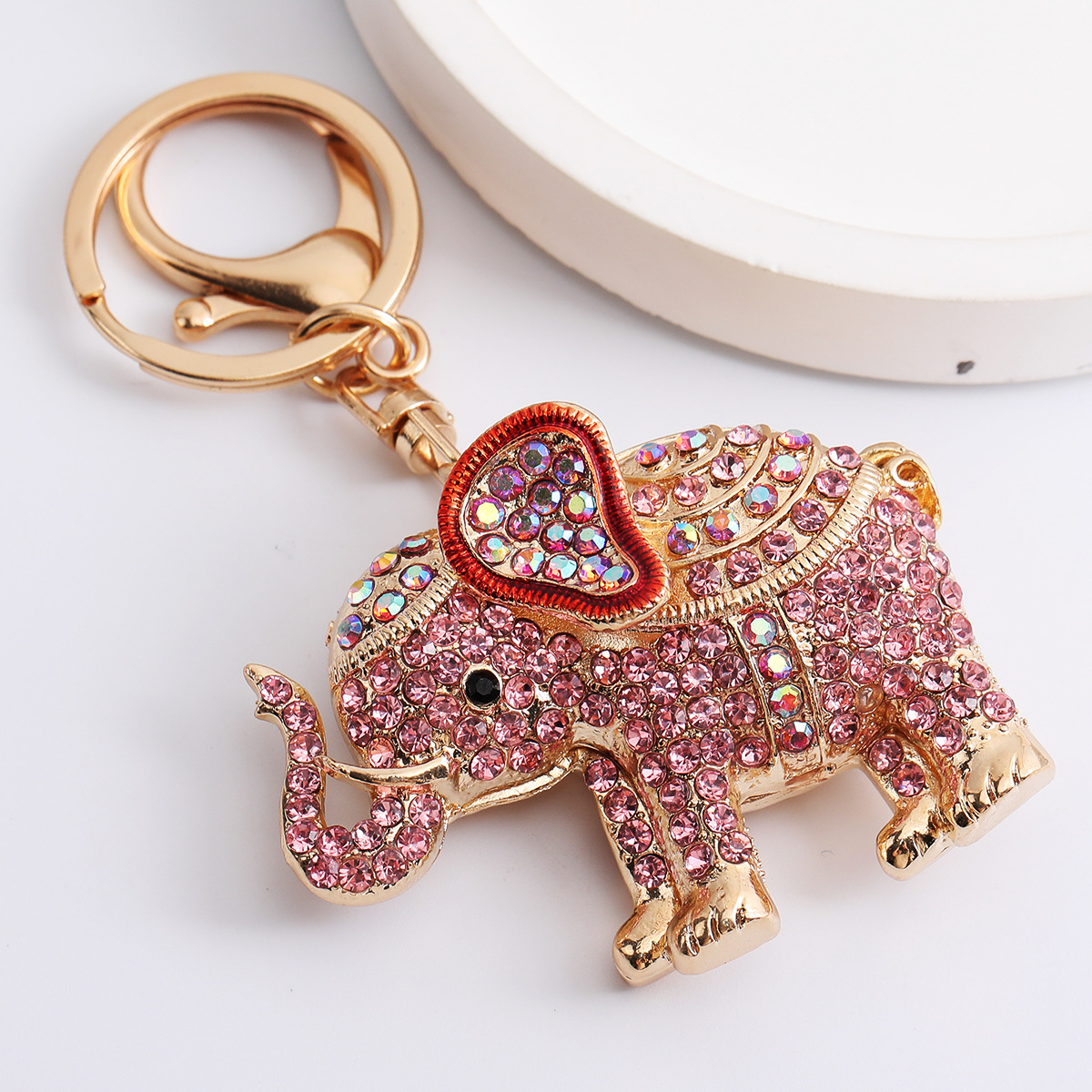 Vintage Luxury Keychain Southeast Asia Cross-Border Diamond-Studded Elephant Thai Animal Keychain Metal Creative Cartoon Small Gift_voghion.com