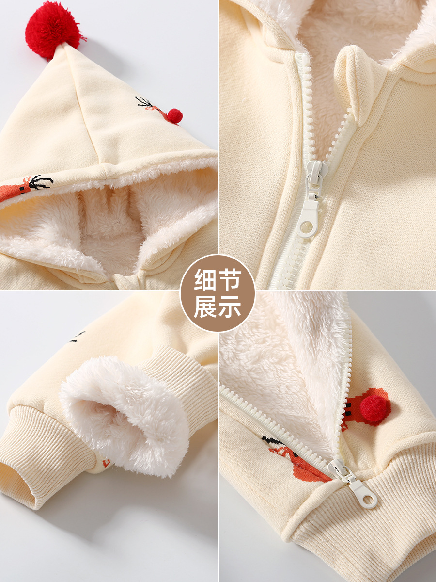 Bebé Otoño e Invierno mono Navidad alces caqui forrado de lana caliente ropa de bebé 0-2 años de edad bebé ins mameluco