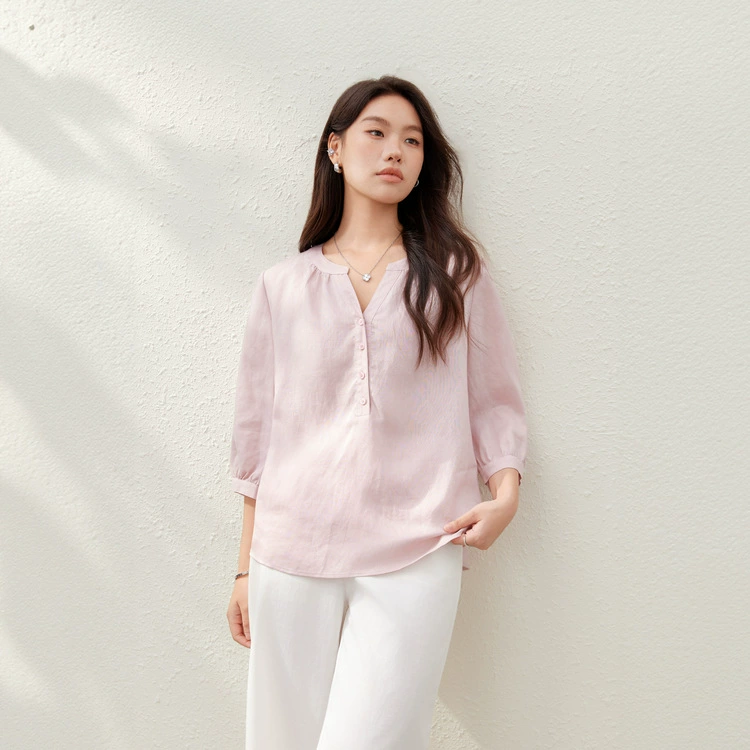 [Мягкая, удобная и простая дышащая рубашка из лиоцелла с небольшим v-образным вырезом] Тонкая и красивая женская одежда больших размеров, летний новый стиль, толстый мм