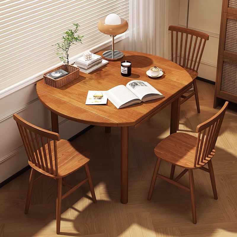 Mesa redonda plegable, mesa de comedor de madera sólida, mesa redonda multifuncional retráctil, mesa de comedor cuadrada sin espacio