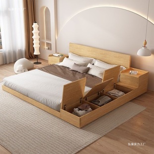 Japanese-Style Tatami Bed Floor-Standing Low Bed with Storage Side Cabinet Single and Double Bed Frame Loft Rental Room Panel Floor Bed