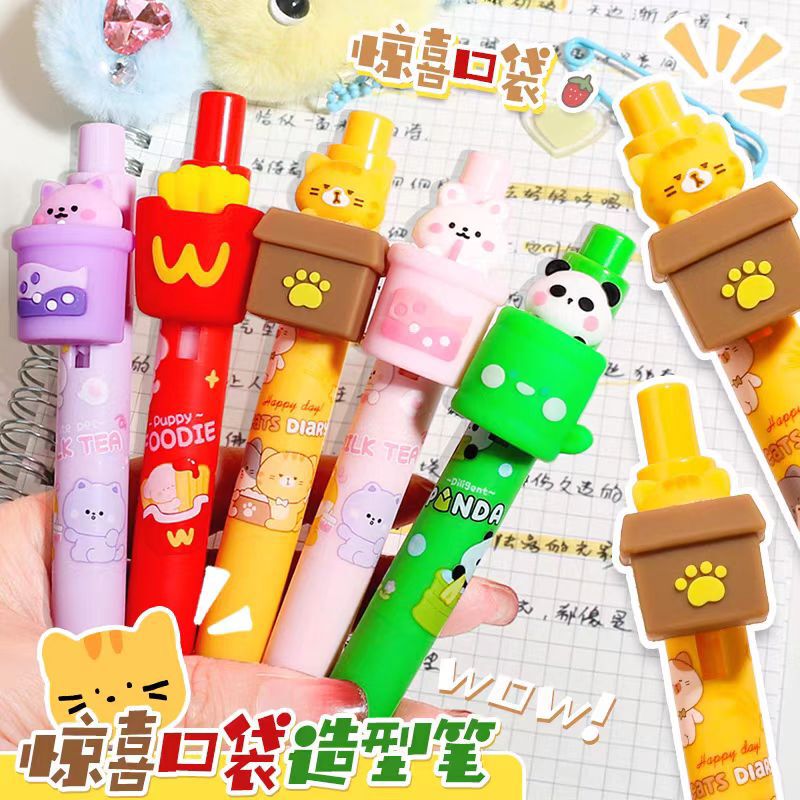 Keqi New Panda Surprise Pen Creative Cartoon Cat Style Press Gel Pen Student High Color Value Sign Pen