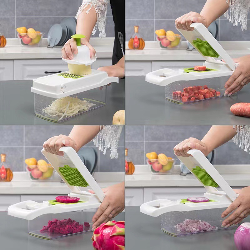 1pc Vegetable Chopper, 16-in-1 Vegetable Cutter Food Chopper with Container  Kitchen Vegetable Slicer/Dicer Cutter Onion Chopper With 8 Blades  One-Button Press to Clean Food Residue