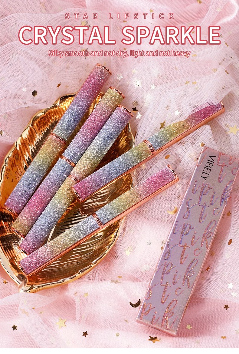 VIBELY Foreign Trade Starry Sky Shining matte Lipstick, non-stick cup, non-fading, small diamond heel Lipstick, cross-border wholesale details Picture
